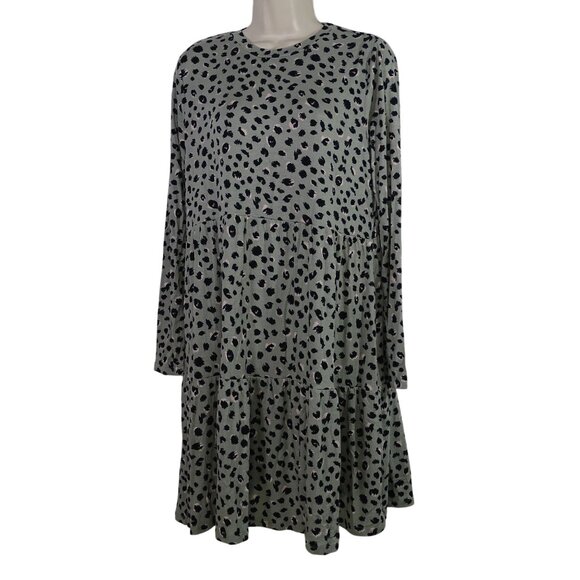 Mudpie Minnie Tiered Dress Women Size S Sage Animal Print Long Sleeve Casual NEW - Picture 1 of 10